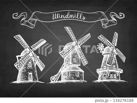 Old windmills chalk sketch. Old windmills chalk sketch. 138276188