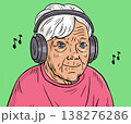 Elderly Woman Listening to Music in Headphones Pop Art Style 138276286