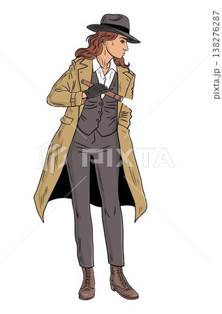 Female Detective Investigating with Flashlight Pop Art Character Female Detective Investigating with Flashlight Pop Art Character 138276287