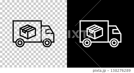 卡車內貨物的線條圖示。一組黑白線條組成的單色向量插圖。 卡車內貨物的線條圖示。一組黑白線條組成的單色向量插圖。 138276289