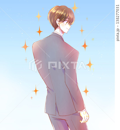 前を向くスーツの男性会社員　笑顔　キラキラ 138277031