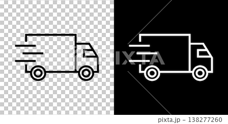 An icon of an express delivery truck. A monochrome vector illustration with white and black lines. 138277260