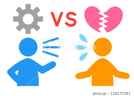 論理で相手を追いつめる人物と、傷つく人物という、ロジカルハラスメント(ロジハラ)の概念図イラスト 138277261