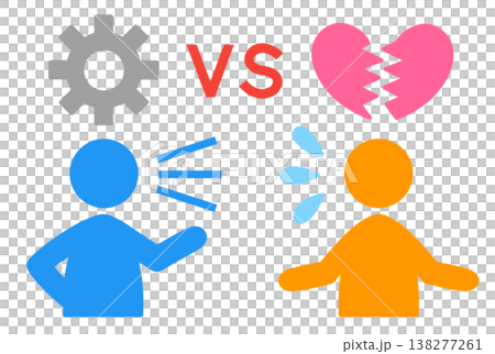 論理で相手を追いつめる人物と、傷つく人物という、ロジカルハラスメント(ロジハラ)の概念図イラスト 138277261
