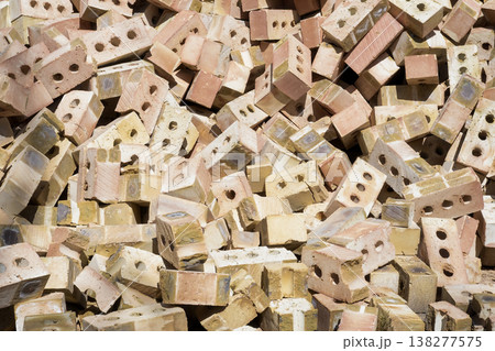 close-up of a mountain of bricks close-up of a mountain of bricks 138277575