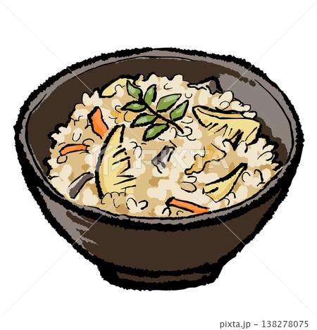 春の献立 たけのこご飯 手描き筆タッチのイラスト 春の献立 たけのこご飯 手描き筆タッチのイラスト 138278075