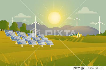 Solar panels in the field. Alternative energy source. Vector illustration. Solar panels in the field. Alternative energy source. Vector illustration. 138278108