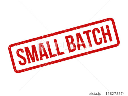 Red grunge rubber stamp illustration featuring the prominent text SMALL BATCH inside a rectangular frame, indicating limited production quality Red grunge rubber stamp illustration featuring the prominent text SMALL BATCH inside a rectangular frame, indicating limited production quality 138278274