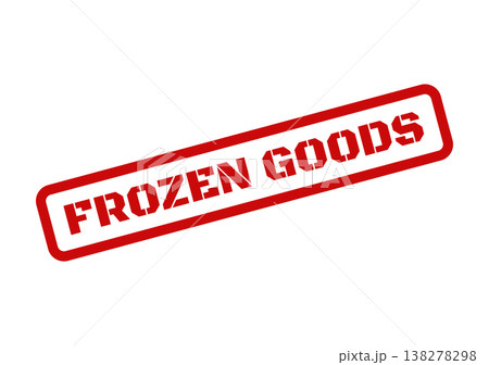 Rectangular rubber stamp illustration with stencil font text Frozen Goods for food packaging 138278298