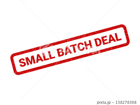 Rectangular rubber stamp impression with a distressed grunge effect featuring the bold text SMALL BATCH DEAL on an angle 138278308