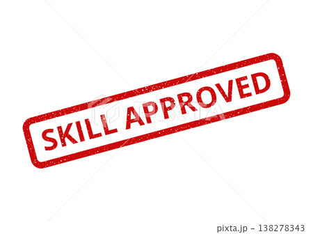 Rectangular stamp with rough texture showing skill approved, ideal for professional assessment or quality control Rectangular stamp with rough texture showing skill approved, ideal for professional assessment or quality control 138278343