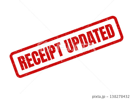 Red distressed rubber stamp impression displaying the words RECEIPT UPDATED for revised financial records Red distressed rubber stamp impression displaying the words RECEIPT UPDATED for revised financial records 138278432