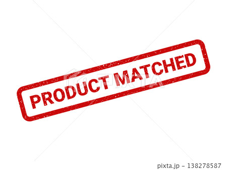 Red grunge effect rubber stamp with PRODUCT MATCHED text in a rectangular frame indicating successful verification 138278587