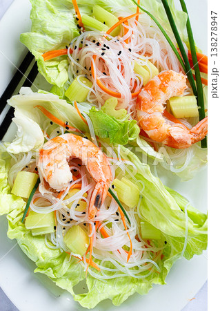 Vietnamese salad, glass noodles, with vegetables and shrimp, no people, Vietnamese salad, glass noodles, with vegetables and shrimp, no people, 138278947