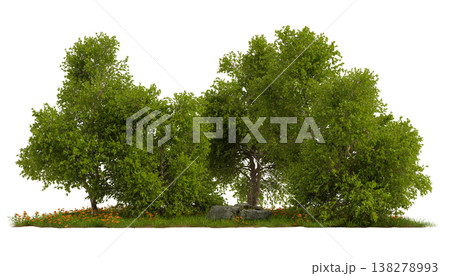 green tree group featuring a natural stone 138278993