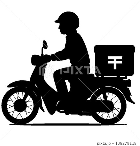 郵便屋さんのバイクが走るシルエット 郵便屋さんのバイクが走るシルエット 138279119
