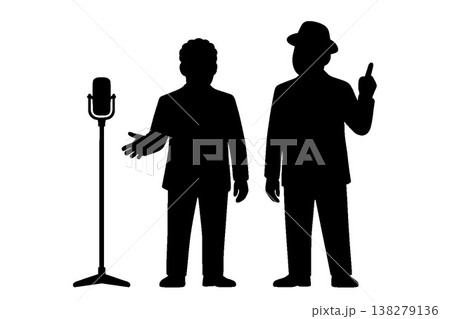 マイクスタンドと漫才師のシルエット 138279136