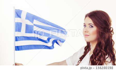 Woman with greek waving flag, on white Woman with greek waving flag, on white 138280198