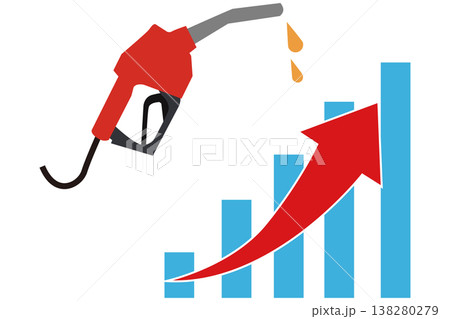 ガソリン価格高騰を示す給油機と上昇マークの経済イメージイラスト 138280279