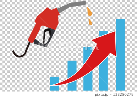 ガソリン価格高騰を示す給油機と上昇マークの経済イメージイラスト 138280279