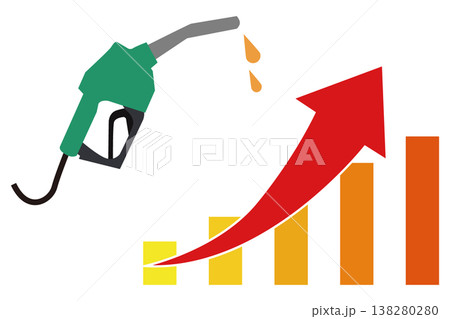 ガソリン価格高騰を示す給油機と上昇マークの経済イメージイラスト ガソリン価格高騰を示す給油機と上昇マークの経済イメージイラスト 138280280