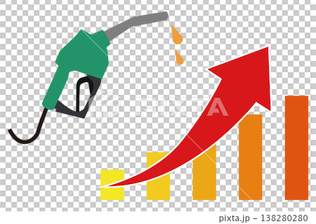 ガソリン価格高騰を示す給油機と上昇マークの経済イメージイラスト ガソリン価格高騰を示す給油機と上昇マークの経済イメージイラスト 138280280