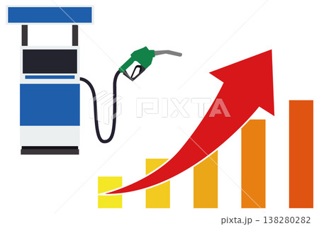 ガソリン価格高騰を示す給油機と上昇マークの経済イメージイラスト 138280282