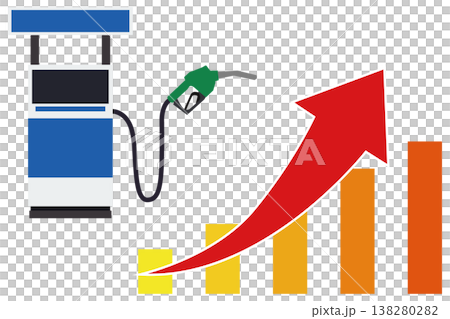 ガソリン価格高騰を示す給油機と上昇マークの経済イメージイラスト 138280282