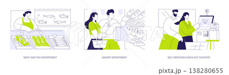 Supermarket departments isolated cartoon vector illustrations se Supermarket departments isolated cartoon vector illustrations se 138280655