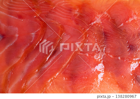 Close up of Fresh Smoked Salmon Texture and Color Close up of Fresh Smoked Salmon Texture and Color 138280967
