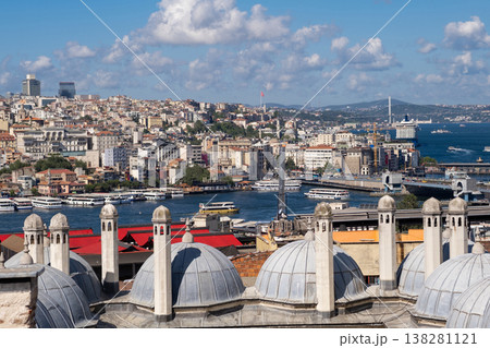 Enjoying the Vibrant Views of Bosphorus Straits and Istanbul Skyline Under a Clear Blue Sky With Boats Sailing in the Water Enjoying the Vibrant Views of Bosphorus Straits and Istanbul Skyline Under a Clear Blue Sky With Boats Sailing in the Water 138281121