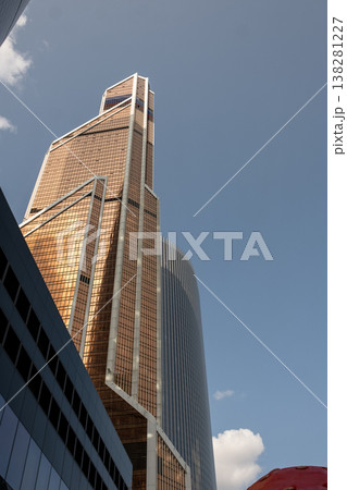 Modern Architecture in Moscow Showcasing the Towering Skyscraper Against a Clear Sky 138281227