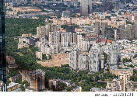 Cityscape of Moscow Showcasing Modern Buildings and Greenery From an Elevated Perspective in Bright Daylight Cityscape of Moscow Showcasing Modern Buildings and Greenery From an Elevated Perspective in Bright Daylight 138281231