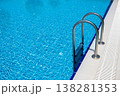 Sparkling Blue Swimming Pool With Metal Ladder on a Sunny Day Inviting Relaxation and Enjoyment 138281353