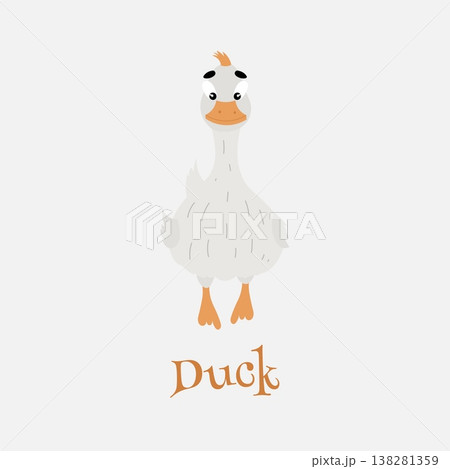 Adorable cartoon illustration of a white duck. Vector illustration 138281359