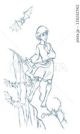 Vector drawing. Young boy going through dangerous way 138282562