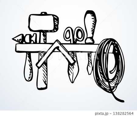 Vector illustration of tools in a workshop. Vector illustration of tools in a workshop. 138282564