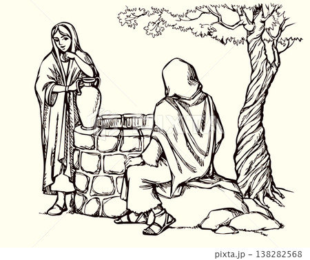 Vector drawing. Jesus and woman Vector drawing. Jesus and woman 138282568