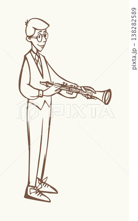 Vector illustration of a boy playing the clarinet. 138282589