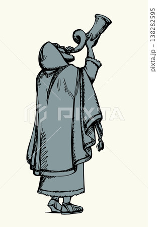 Vector drawing. Jewish man playing shofar 138282595