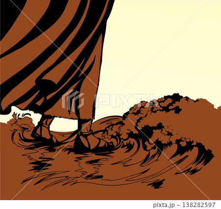 Vector drawing. A man walking on waves in a storm Vector drawing. A man walking on waves in a storm 138282597