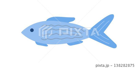 Cute whimsical fish sea or river creature simple doodle illustration, stylized marine life underwater character for poster, nursery room decor, home design, sea life concepts, decorative element 138282875