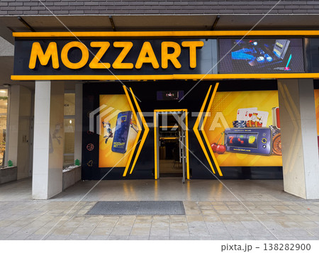 Belgrade, Serbia. March 14, 2026: Mozzart Bet betting and slot gaming storefront in Belgrade Serbia. Gambling business, sports betting venue, urban commercial facade and entertainment industry 138282900