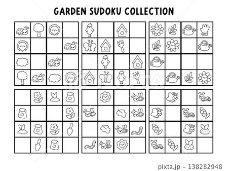 Vector black and white garden sudoku puzzle for...のイラスト素材 [138282948 ...