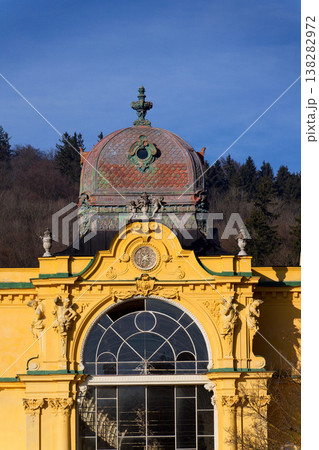 Neo Baroque colonnade in historic spa Marianske Lazne, Czechia, Cheb district, Karlovy Vary region, architectural details, sunny day Neo Baroque colonnade in historic spa Marianske Lazne, Czechia, Cheb district, Karlovy Vary region, architectural details, sunny day 138282972