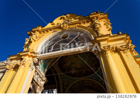 Neo Baroque colonnade in historic spa Marianske Lazne, Czechia, Cheb district, Karlovy Vary region, architectural details, sunny day 138282976