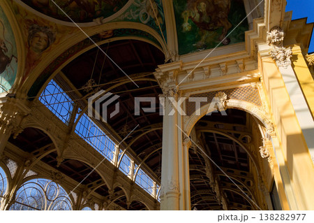 Neo Baroque colonnade in historic spa Marianske Lazne, Czechia, Cheb district, Karlovy Vary region, architectural details, sunny day 138282977