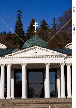 Neo Baroque colonnade in historic spa Marianske Lazne, Czechia, Cheb district, Karlovy Vary region, architectural details, sunny day 138282982