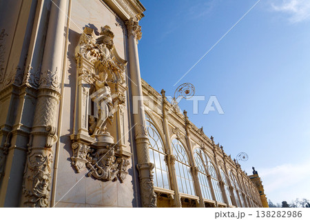 Neo Baroque colonnade in historic spa Marianske Lazne, Czechia, Cheb district, Karlovy Vary region, architectural details, sunny day Neo Baroque colonnade in historic spa Marianske Lazne, Czechia, Cheb district, Karlovy Vary region, architectural details, sunny day 138282986