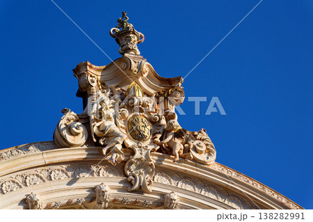 Neo Baroque colonnade in historic spa Marianske Lazne, Czechia, Cheb district, Karlovy Vary region, architectural details, sunny day Neo Baroque colonnade in historic spa Marianske Lazne, Czechia, Cheb district, Karlovy Vary region, architectural details, sunny day 138282991